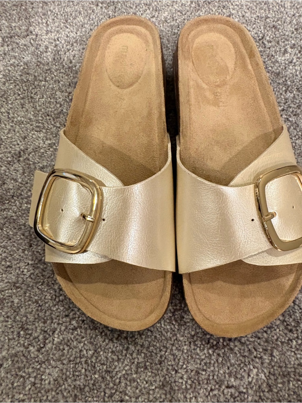 Madden Girl Metallic Gold Buckle Slide Sandals